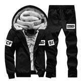 Riinr Men Set Fashion Winter Tracksuits Fleece Lined Hoodies Sweatshirt + Pants Track Suit Mens Hoodie Sporting Suits
