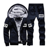 Riinr Men Set Fashion Winter Tracksuits Fleece Lined Hoodies Sweatshirt + Pants Track Suit Mens Hoodie Sporting Suits