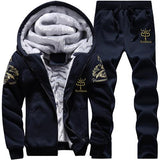Riinr Men Set Fashion Winter Tracksuits Fleece Lined Hoodies Sweatshirt + Pants Track Suit Mens Hoodie Sporting Suits