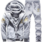 Riinr Men Set Fashion Winter Tracksuits Fleece Lined Hoodies Sweatshirt + Pants Track Suit Mens Hoodie Sporting Suits