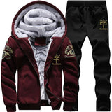 Riinr Men Set Fashion Winter Tracksuits Fleece Lined Hoodies Sweatshirt + Pants Track Suit Mens Hoodie Sporting Suits